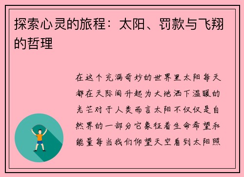 探索心灵的旅程：太阳、罚款与飞翔的哲理